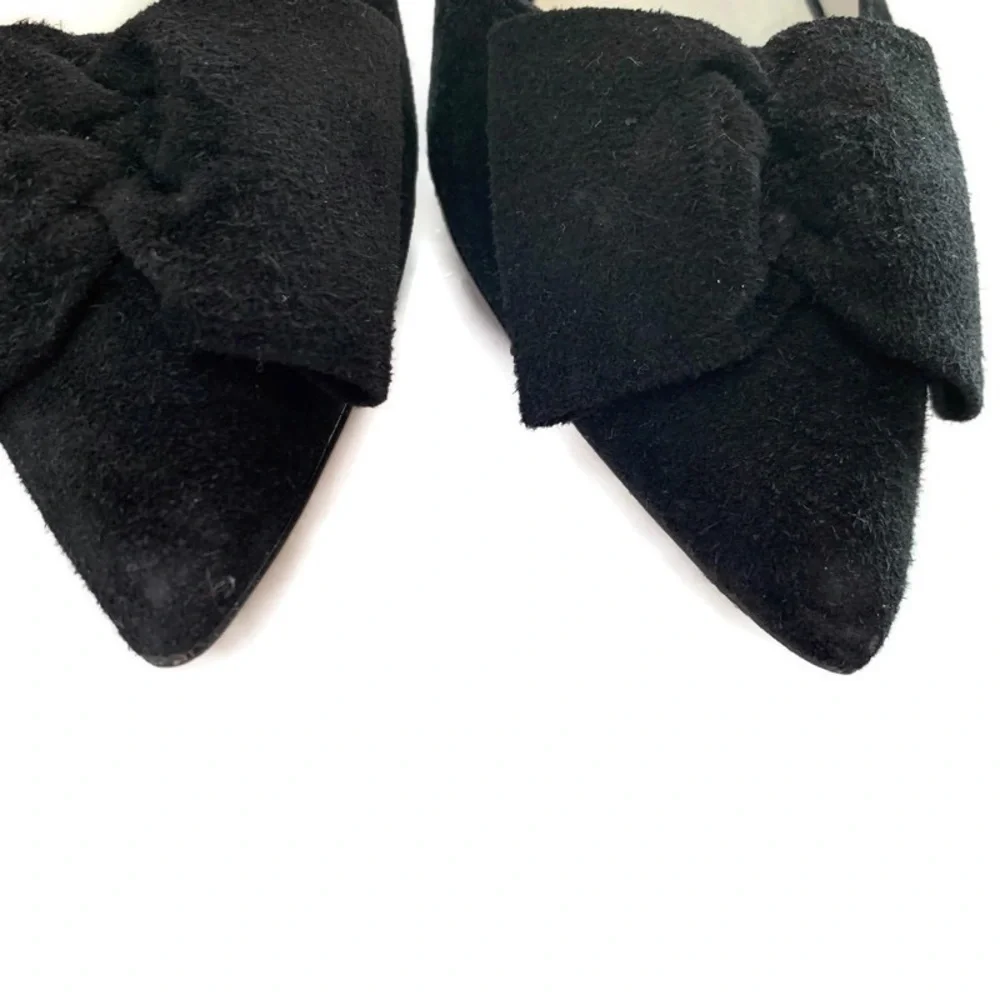 Bettye Muller Black Suede Bow Pumps 3” Heels  Sz 6